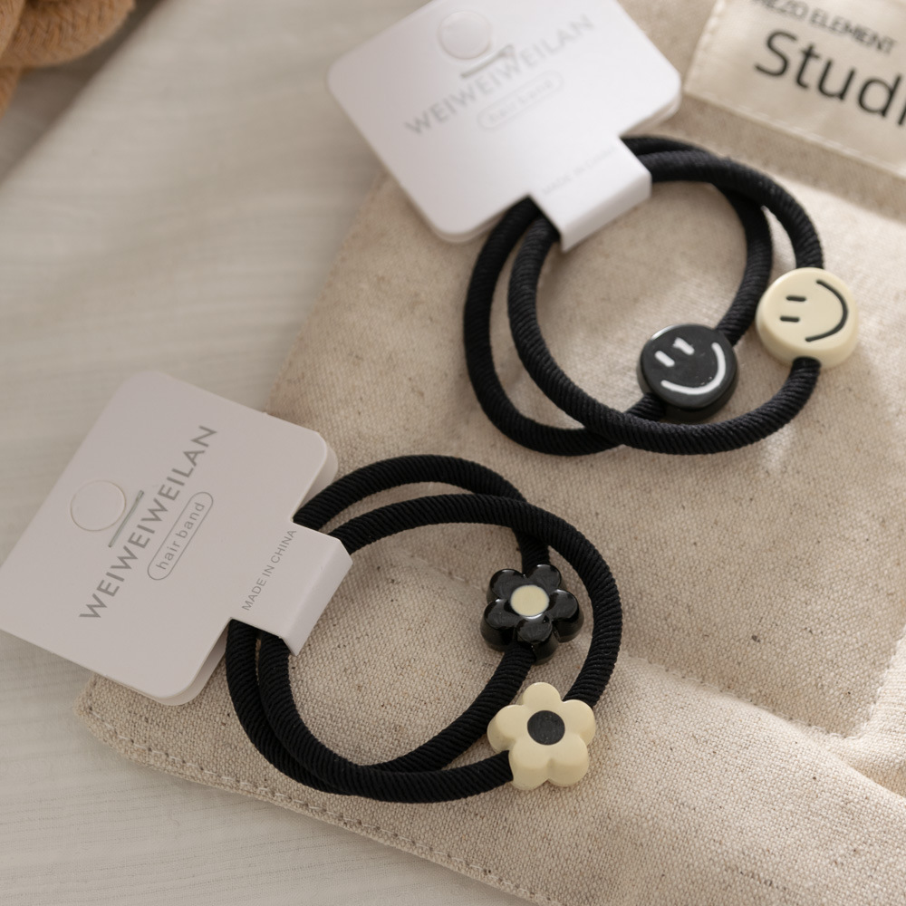 New style versatile smiling flower twill hair band, high-elasticity versatile leather band hair tie, bun hair tie and hair accessory pic 19
