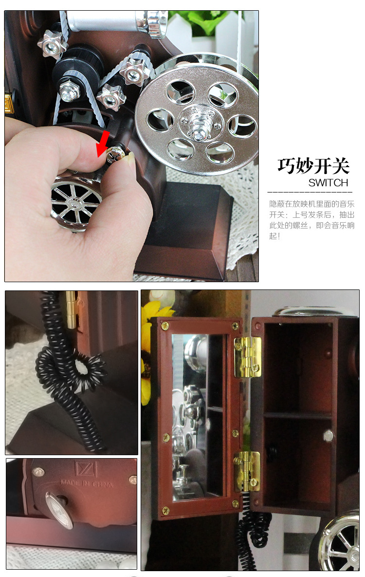 Retro japonés cine proyector caja de música rosa chica corazón regalo decoración del hogar cafetería posando al por mayor pic 6