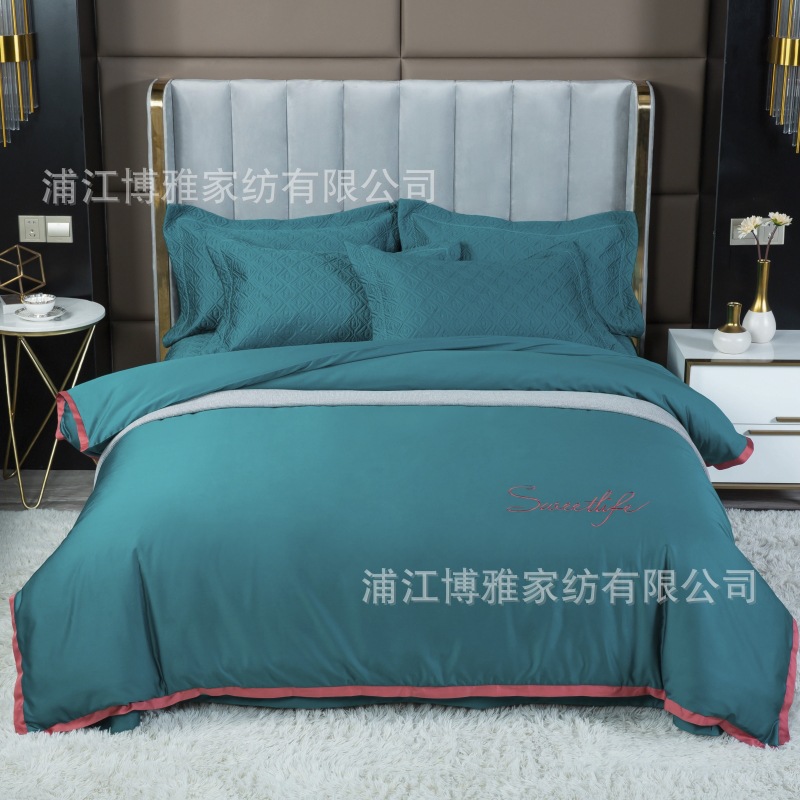 Wholesale of new light luxury 60s long-staple cotton bed cover three-piece set, quilted quilt with thickened cotton interlining, pure cotton bed cover pillowcase pic 13