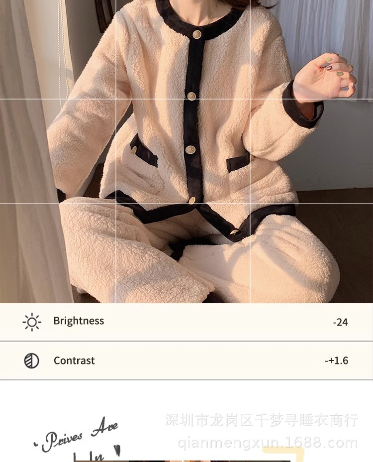 秋冬季女士法兰绒睡衣女冬款长袖加厚加绒可爱女生家居服套装详情9