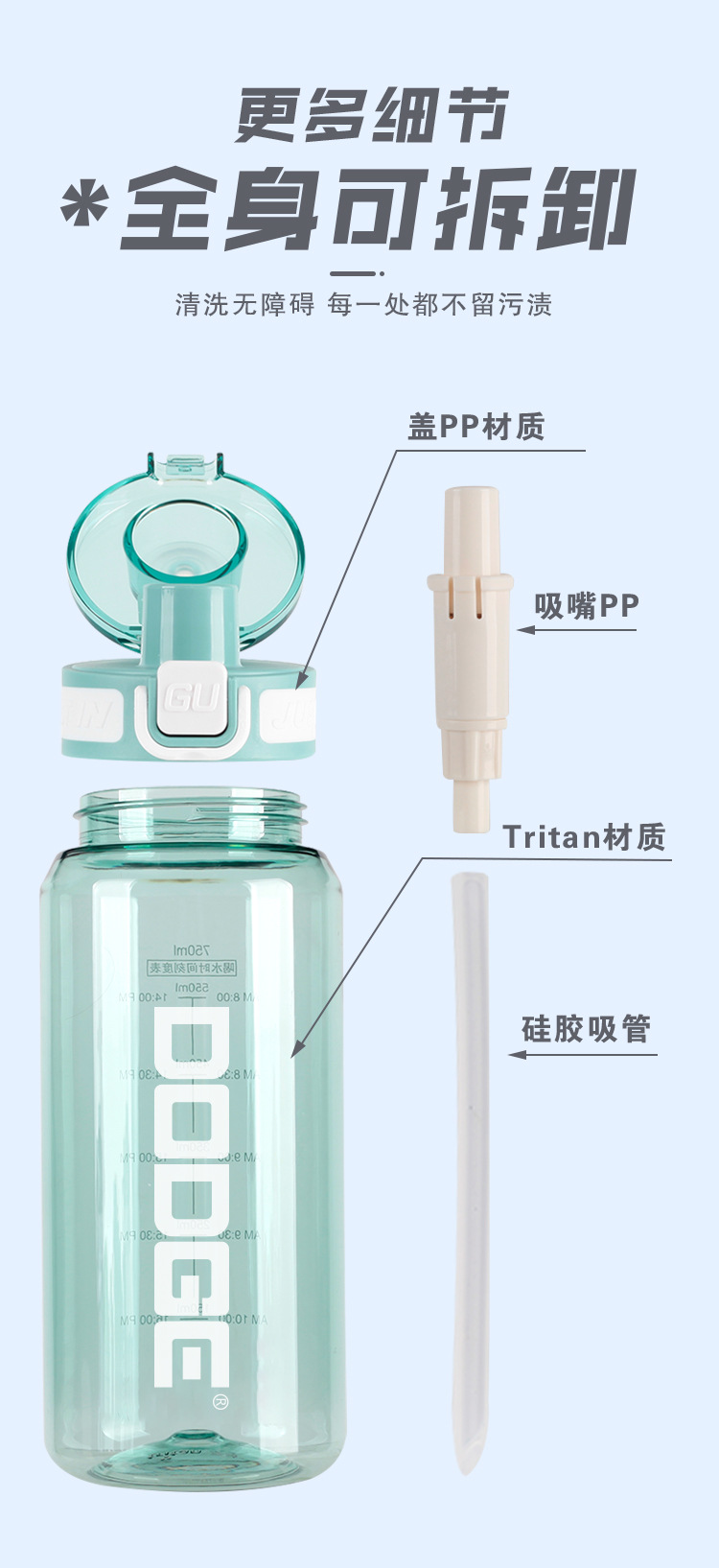 Xile plastic water Cup 750ml portable for boys and girls, a large capacity, simple and portable sports cup, anti-drop water cup wholesale pic 9