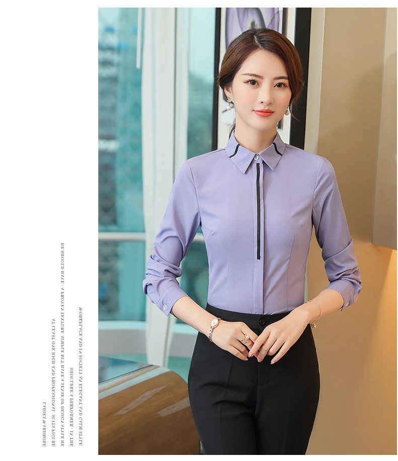 New Spring and Autumn 2023 professional long-sleeved shirt for women, Korean-style OL hotel white-collar fitted work clothes, white shirt pic 14
