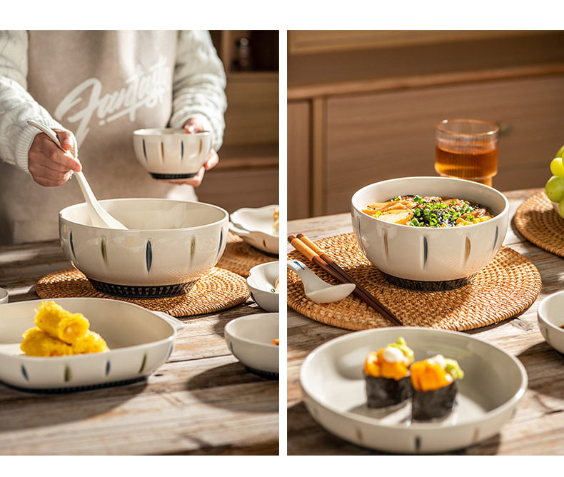 Japanese-style tableware, bowls and plates, light luxury home simple ceramic plates, vegetable plates, creative soup bowls and fish plates, housewarming gifts pic 7