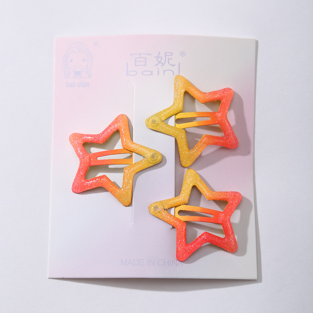 跨境新款拼色五角星碎发侧边刘海夹宝宝多彩色夏季简约百搭发夹详情10