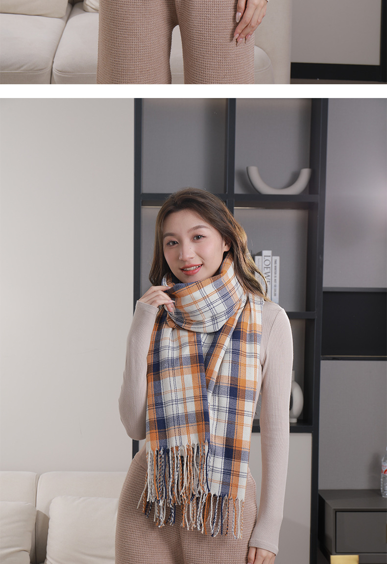 格子围巾女2023冬季新款百搭保暖刺毛仿羊绒流苏披肩围脖外贸批发详情14