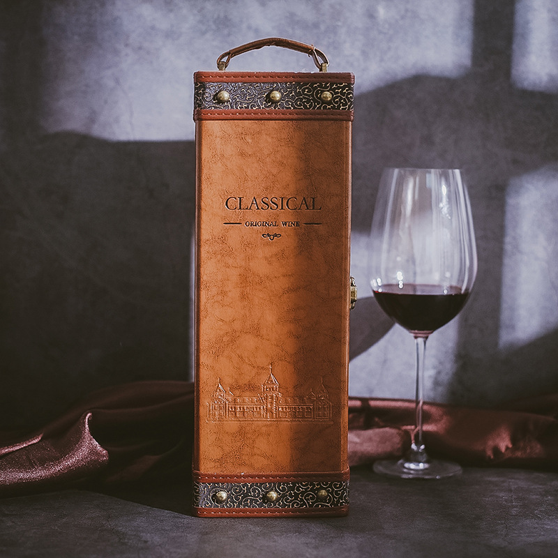 Four red wine gift boxes, red wine leather boxes, antique box series, red wine boxes, Mid-Autumn Festival gift boxes, red wine packaging gift boxes pic 12