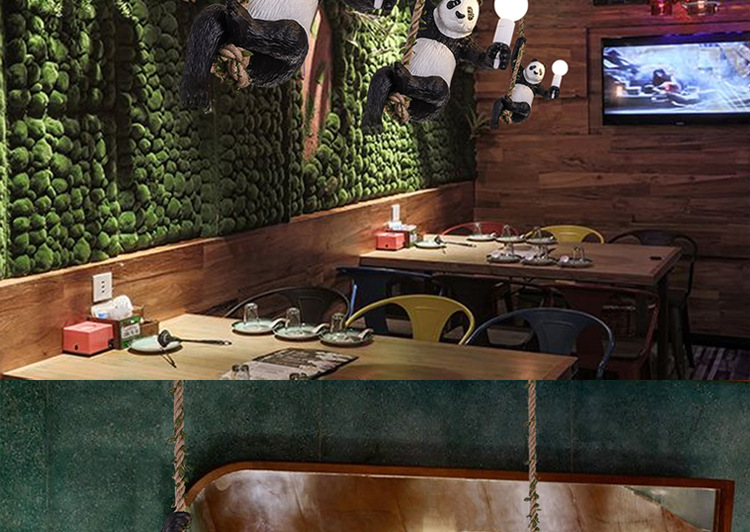 Nordic creative and personalized zoo decoration, hemp rope panda chandelier, bar, restaurant, homestay style wooden house, plant lamp pic 2