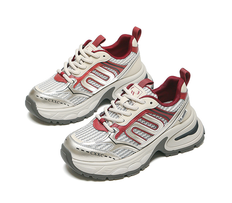 银色老爹鞋女百搭防滑2024夏季运动鞋子女红色透气轻便增高跑步鞋详情34