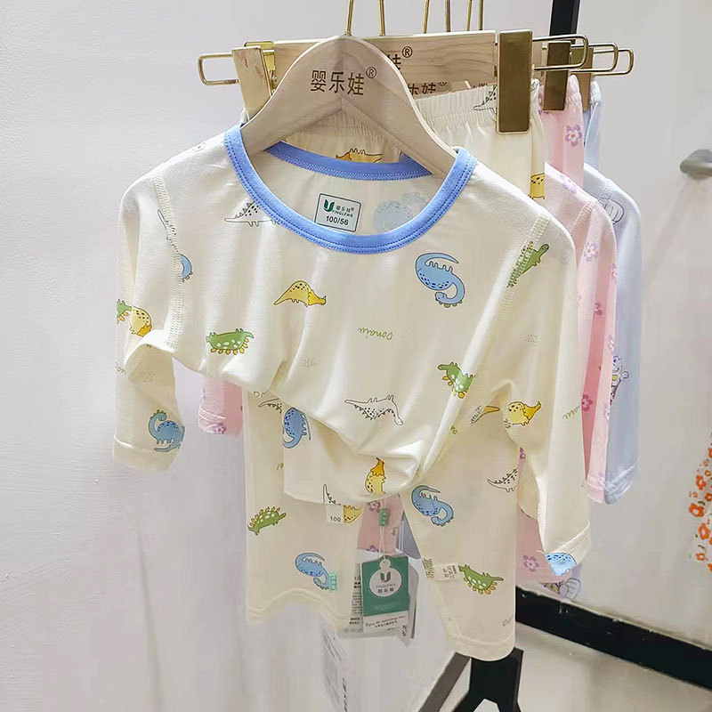 夏季新品小童中童天丝莫代尔空调服儿童七分袖冰爽家居服套装薄款详情3