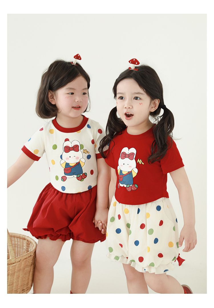 吾里卜一 女童小兔印花半袖T恤2024夏季儿童甜美可爱撞色短袖体恤详情17