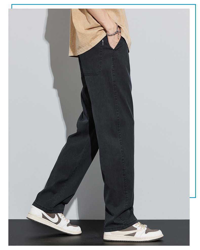 男士牛仔裤夏季薄款2024年新款宽松紧腰直筒学生阔腿冰丝休闲长裤详情15