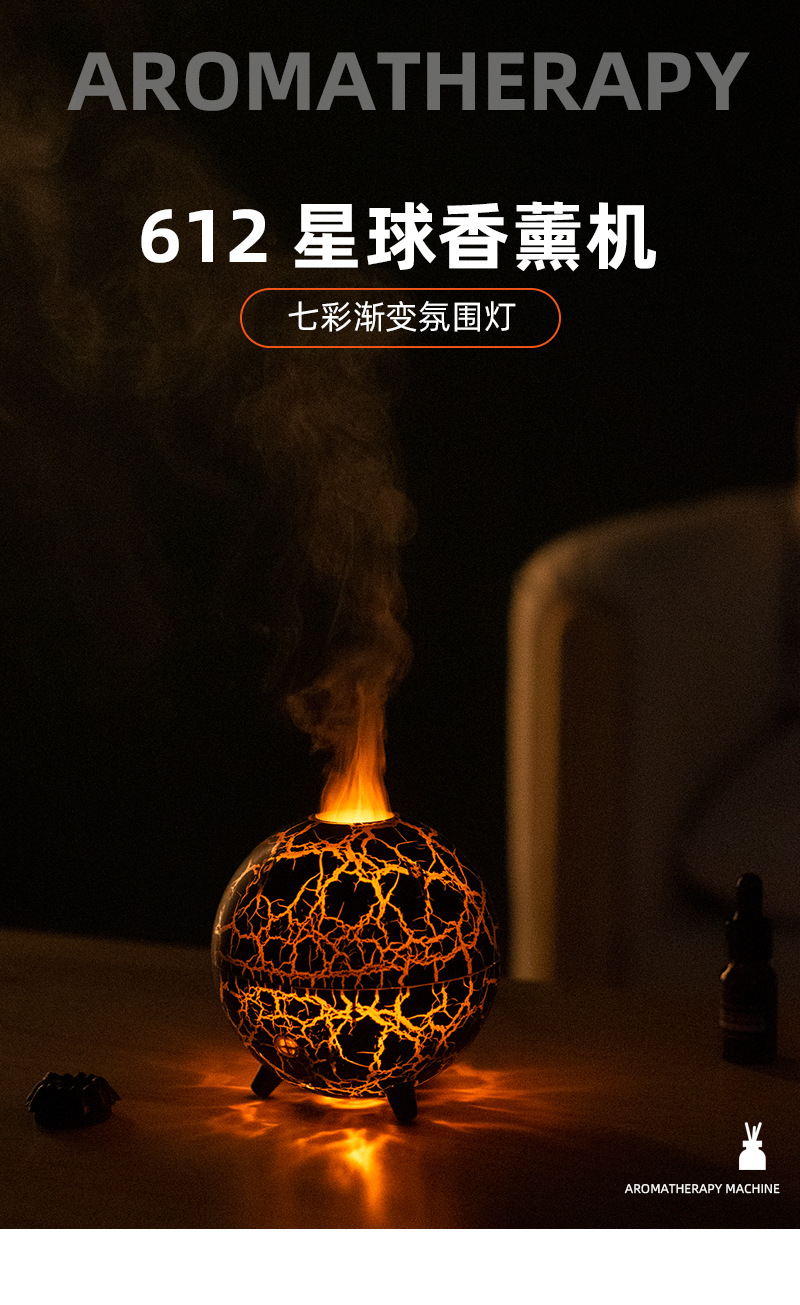 24年新款香薰机火焰裂纹投影加湿器空气净化器小型香氛机详情2