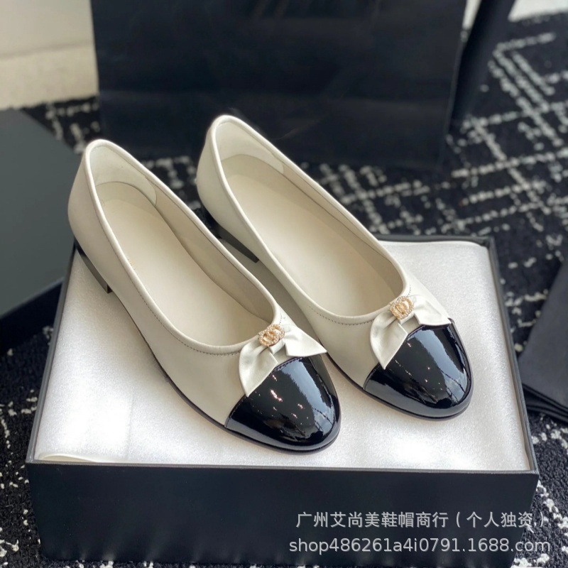 小香风蝴蝶结芭蕾舞鞋2024年新款低跟真皮拼色浅口圆头气质单鞋女详情17
