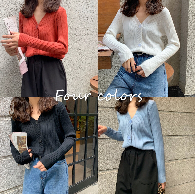 秋冬新款外穿内搭温柔风短款宽松V领毛衣外套针织衫开衫女装上衣详情4