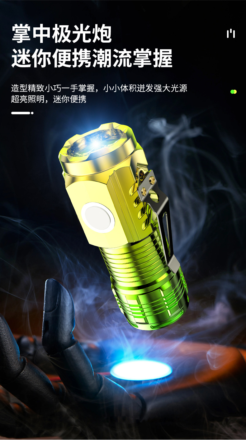 New cross-border flashlight with strong light, super bright mini flash, three-eye little monster abs flashlight, waterproof cap clip light pic 3