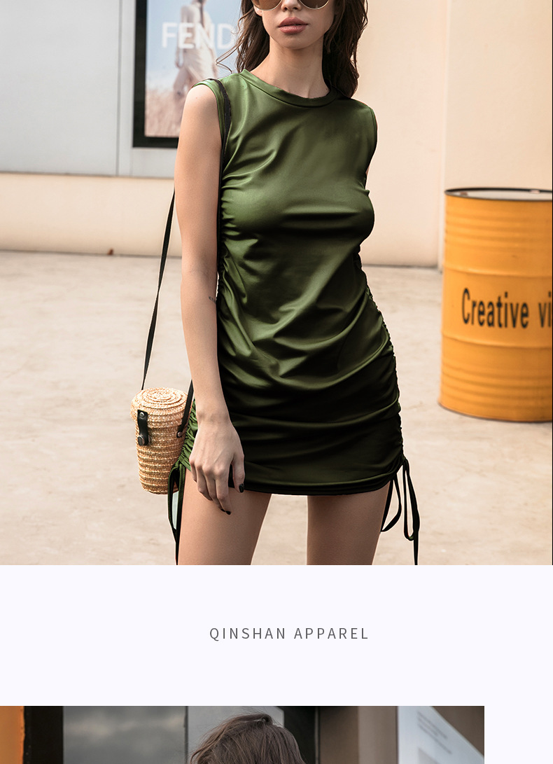 外贸欧美女装爆款紧身皮裙包臀性感辣妹抽绳欧美裙子连衣裙皮女秋详情22