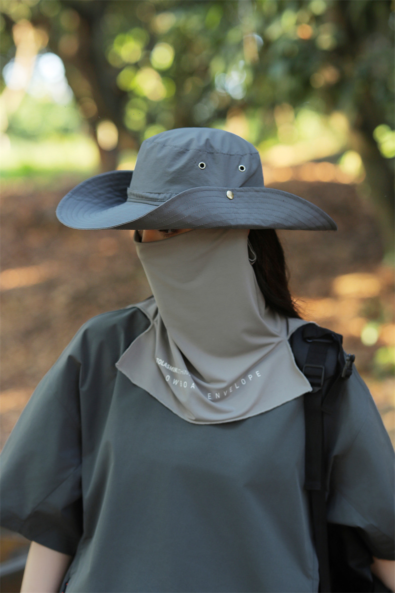 大沿防晒遮脸面纱罩遮阳帽子女士夏季登山帽户外男防紫外线钓鱼帽详情9
