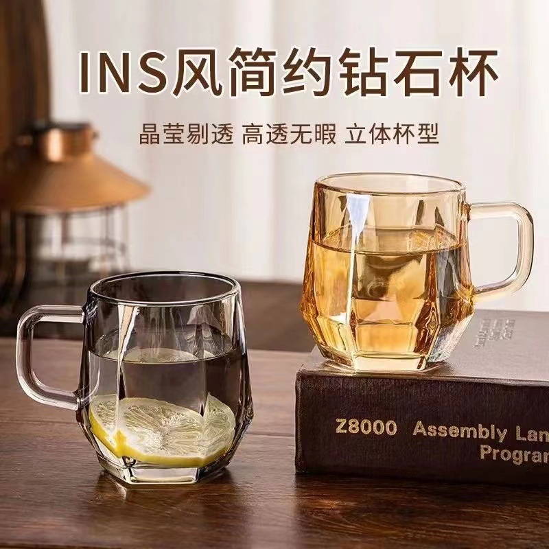 ins玻璃杯带把手家用早餐杯网红浮雕水杯高颜值咖啡杯伴手礼杯子详情2
