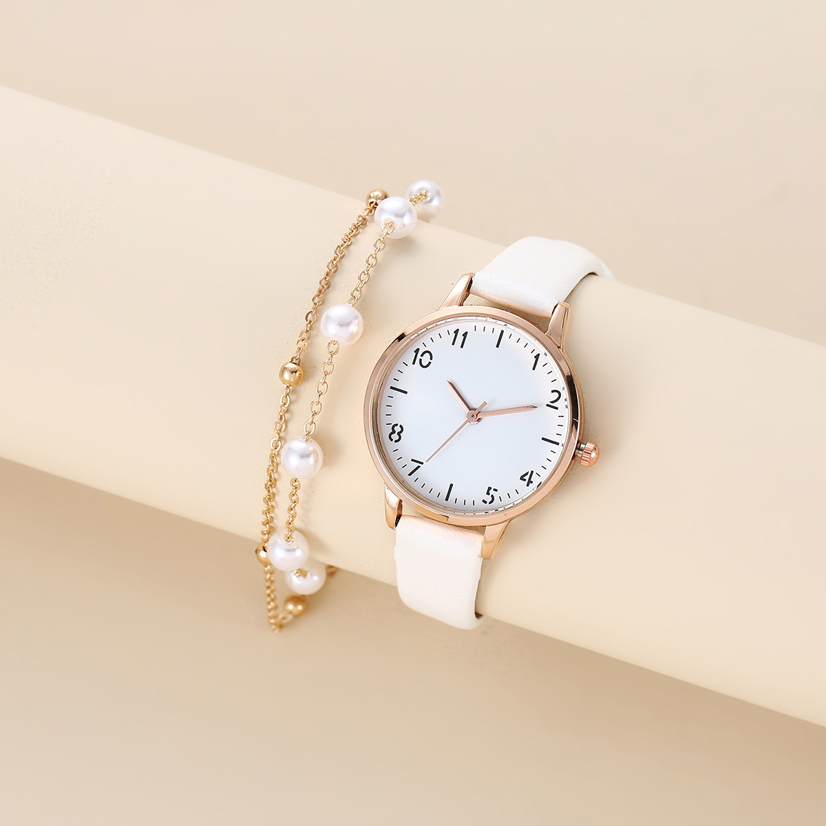 电商热卖女士百搭石英表时尚简约气质珍珠配链条女款腕表皮带学生详情4