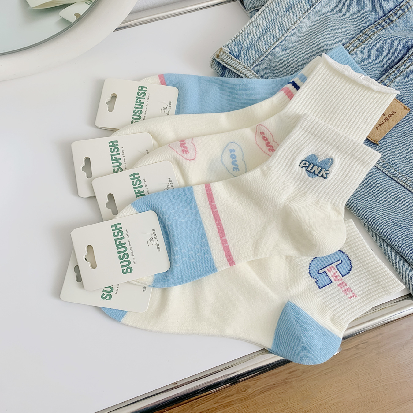 无骨袜子女五分袜春夏薄款短筒网眼透气防臭运动袜精梳棉学生短袜详情5