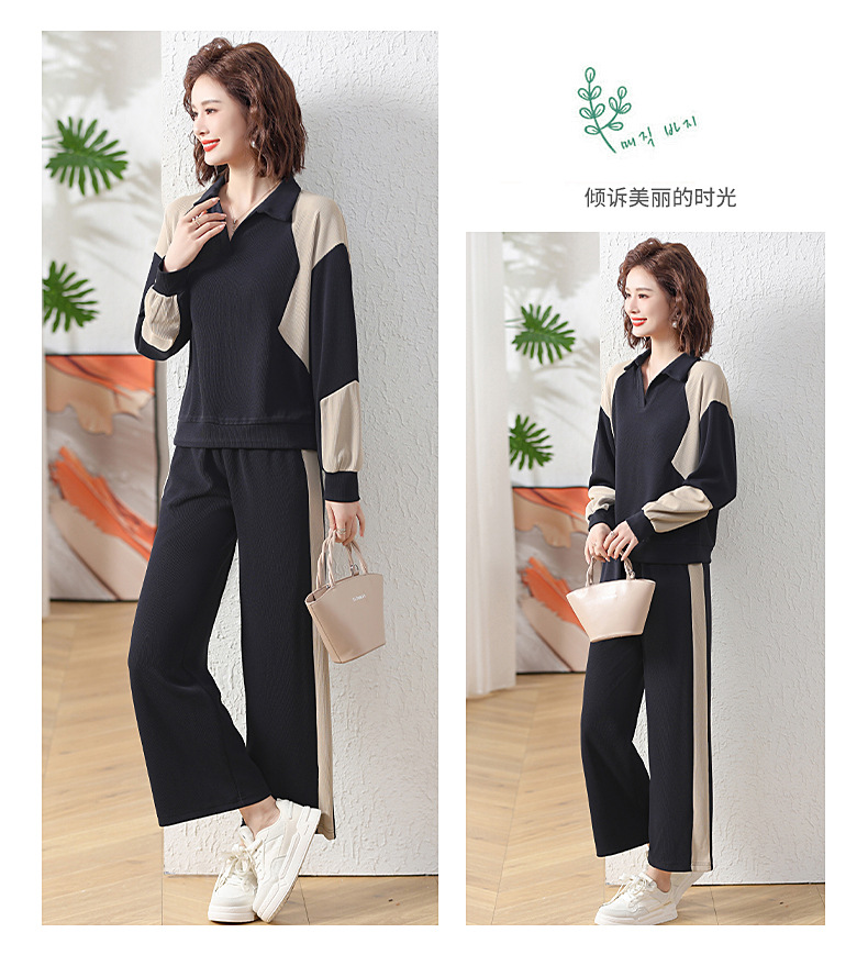 New autumn collection for middle-aged moms, a color-blocking sportswear set for middle-aged women, a loose lapel hoodie, long-sleeved two-piece set pic 22