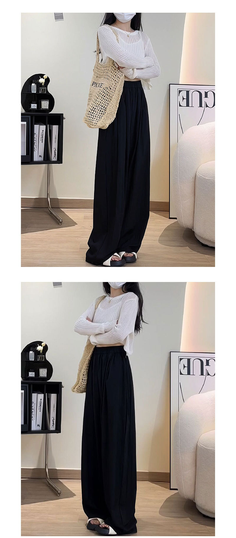 山本裤女夏季2024新款垂感日系褶皱慵懒风休闲裤宽松高腰阔腿裤子详情52