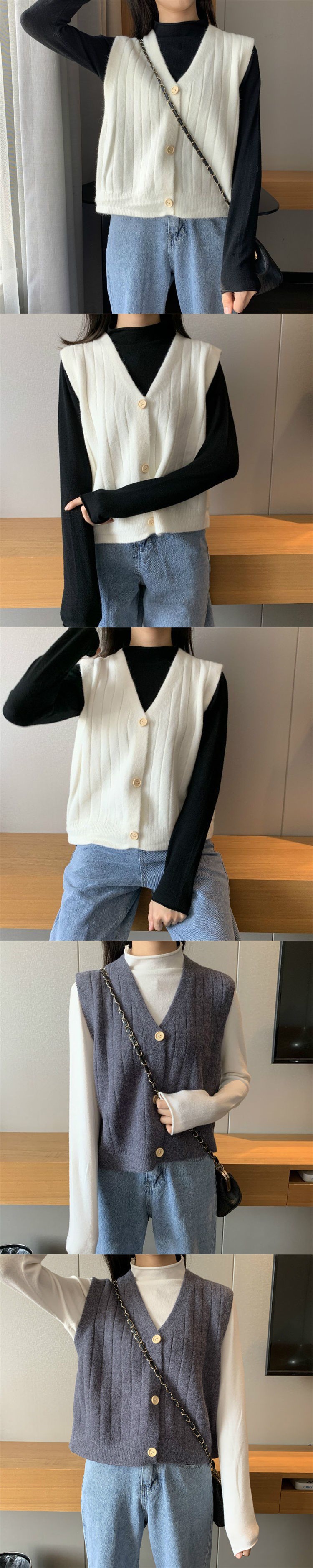 外搭叠穿小马甲洋气针织学院风女韩版宽松毛衣背心针织衫开衫套潮详情10