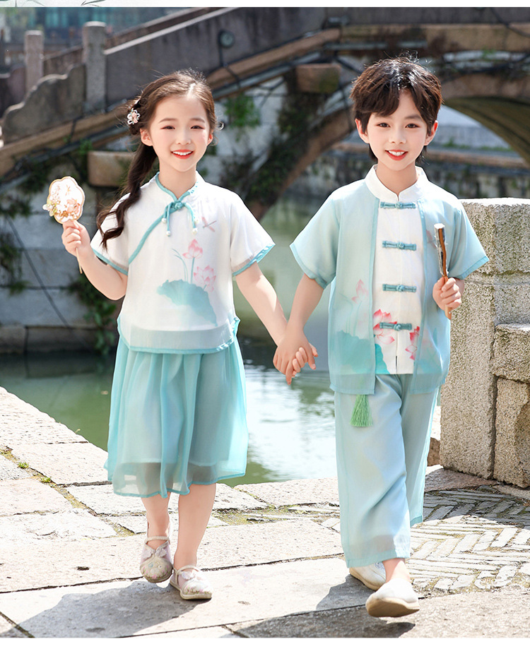 国潮汉服儿童套装春秋男女童唐装裙装公子服宝宝新中式古风演出服详情14