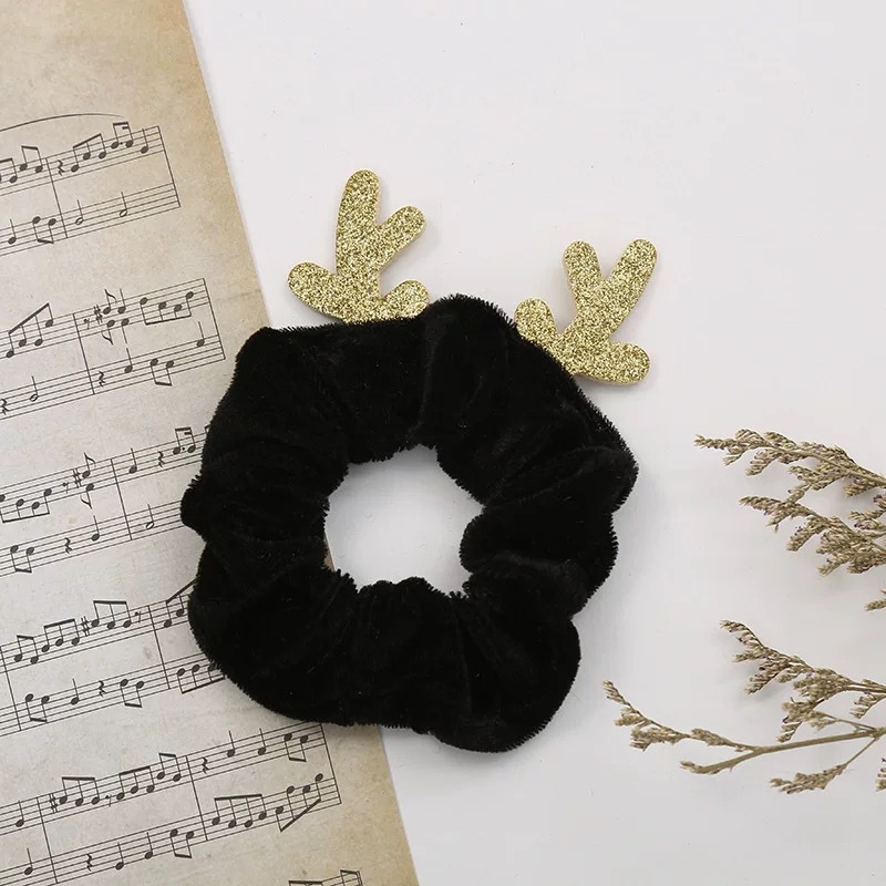 少女网红马尾可爱简约气质圣诞款鹿角头绳发绳扎头发皮筋大肠发圈详情5