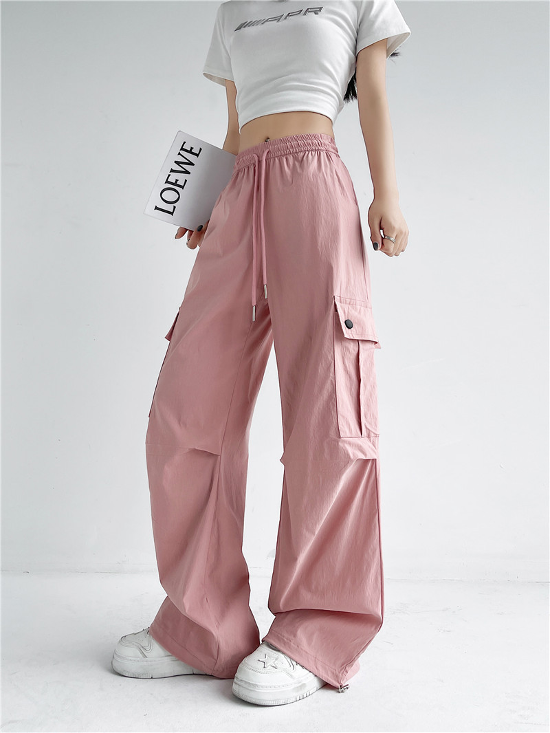 2024抽绳束脚工装休闲裤女春夏薄款设计感褶皱宽松美式长裤子详情13