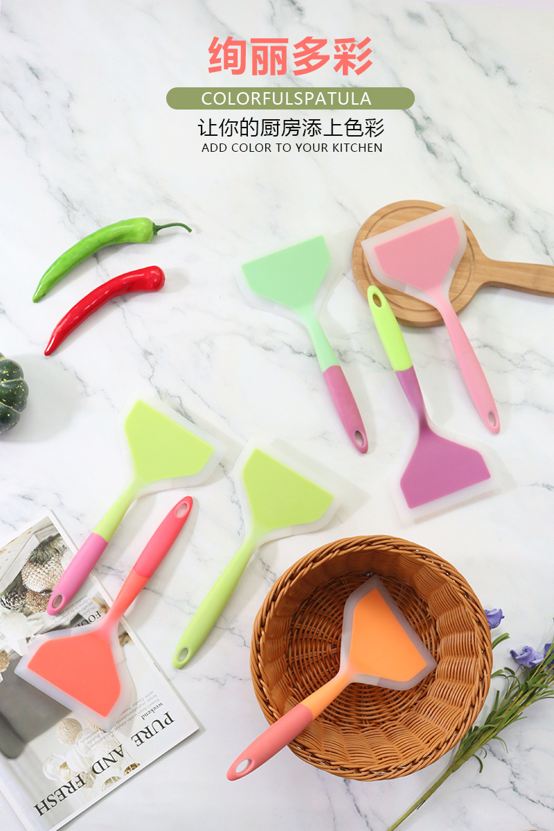 Tamagoyaki silicone spatula, non-stick pan, silicone spatula, double-color handle flat pan, tamagoyaki spatula in stock for wholesale pic 23
