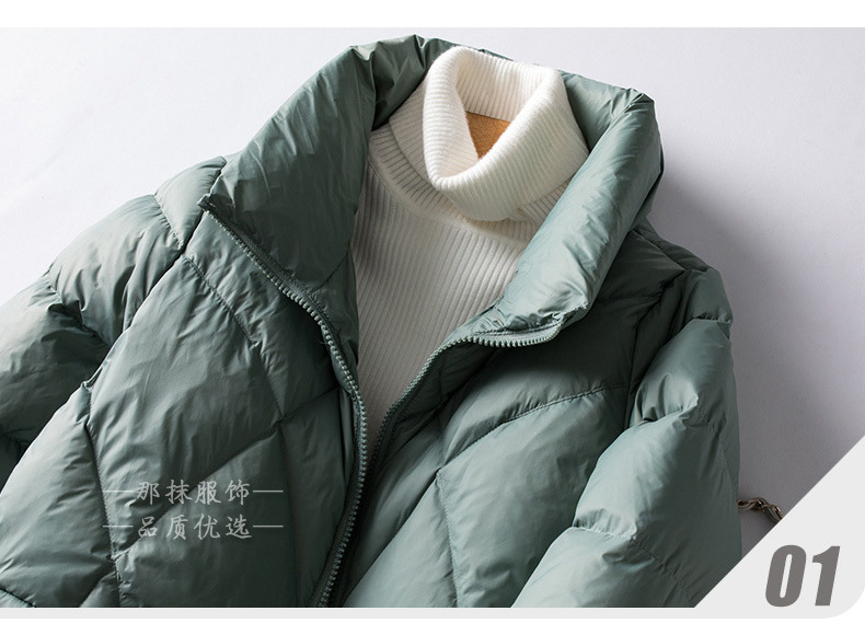 A new, fashionable and stylish green white duck down winter jacket for women in 2022 pic 5