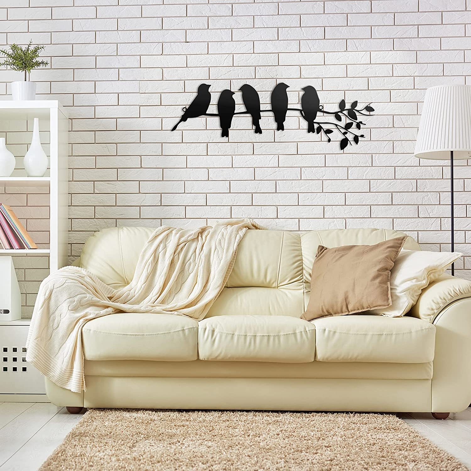 独立站金属鸟创意艺术五只鸟树枝墙上装饰品树叶雕塑鸟剪影小鸟详情4