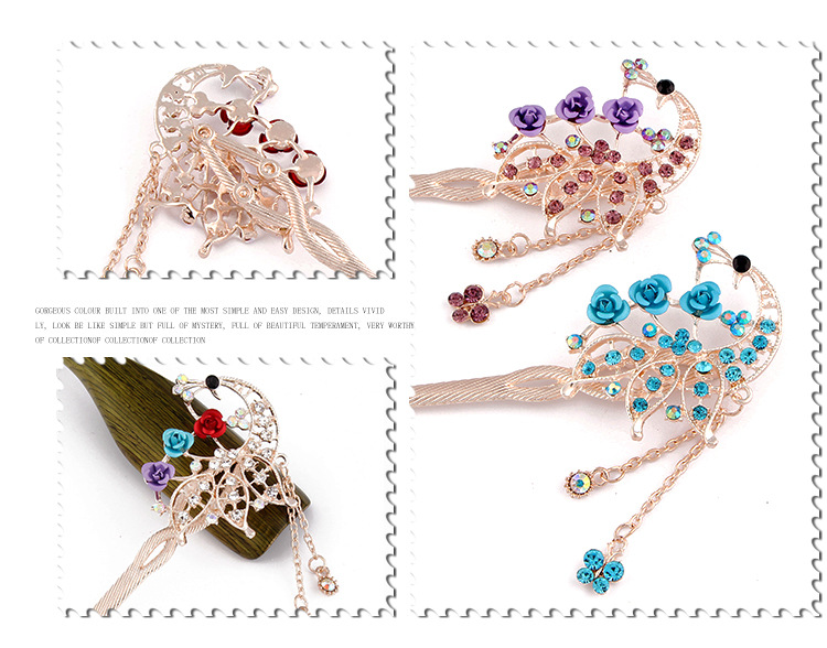 复古流苏头饰玫瑰花镶钻发簪 时尚清新步摇簪子发饰厂家主营详情25