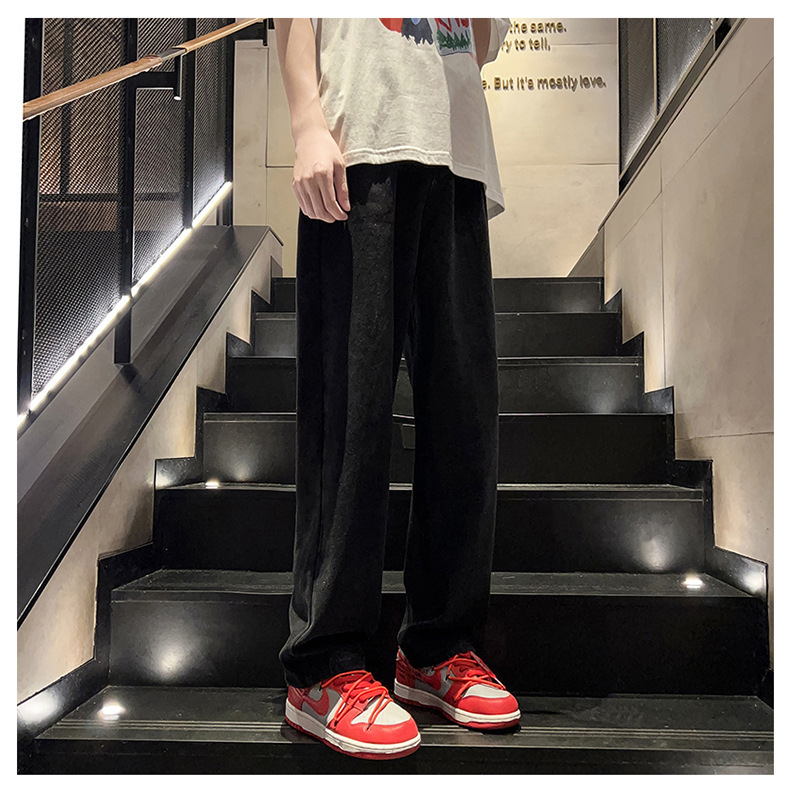 黑灰色男款春季牛仔裤港风cec宽松阔腿裤潮牌复古直筒休闲长裤子详情14