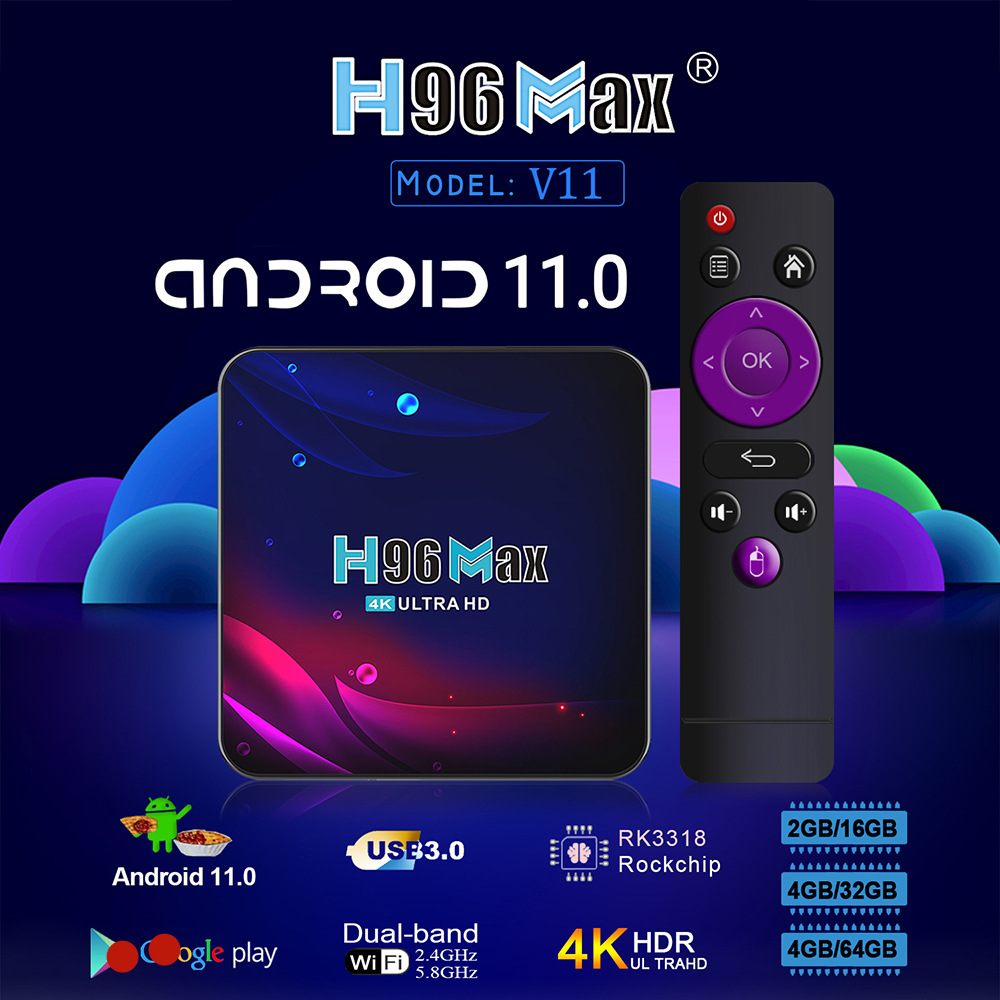 H96 MAX V11 RK3318, верхний ящик сетевого компьютера андроид 11,0, двухчастотный wi-fi bluetooth 4K TVBOX pic 3
