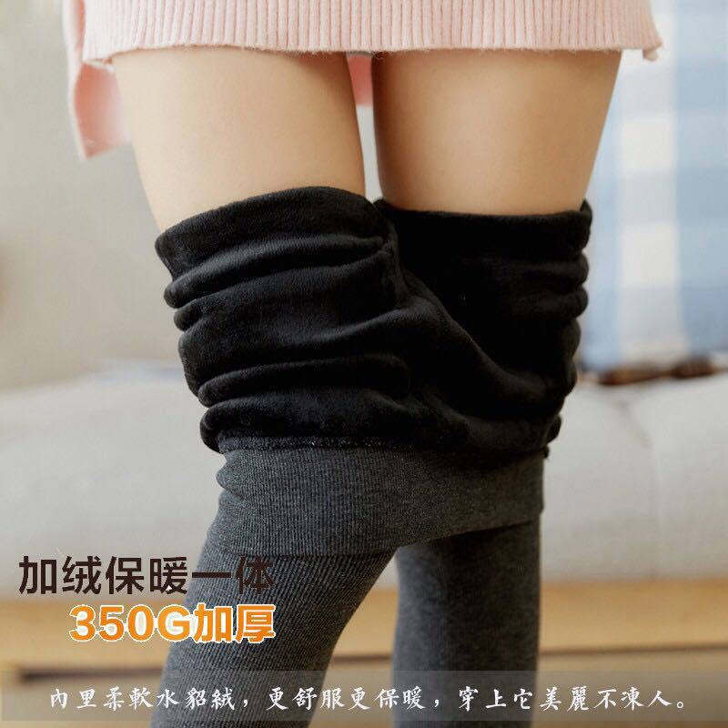 300克秋冬季加绒加厚打底裤女 外穿保暖裤棉竖条纹不勾丝连袜裤详情6