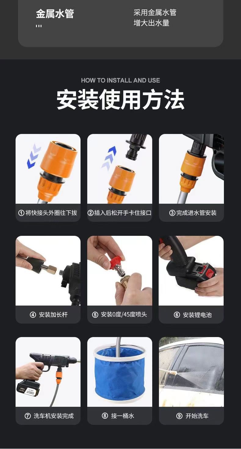 Electric lithium battery car wash machine water gun, portable wireless car wash gun, high-pressure water gun, home charging car cleaning and brushing magic tool pic 24