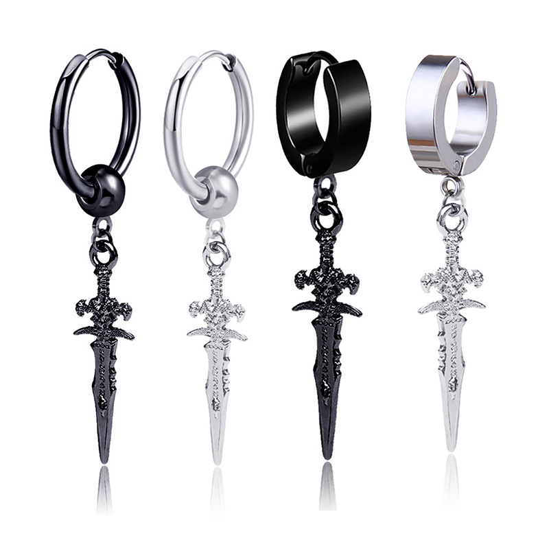 复古宝剑响箭个性嘻哈街头情侣耳环女耳饰潮男耳钉十字剑男士耳夹详情11