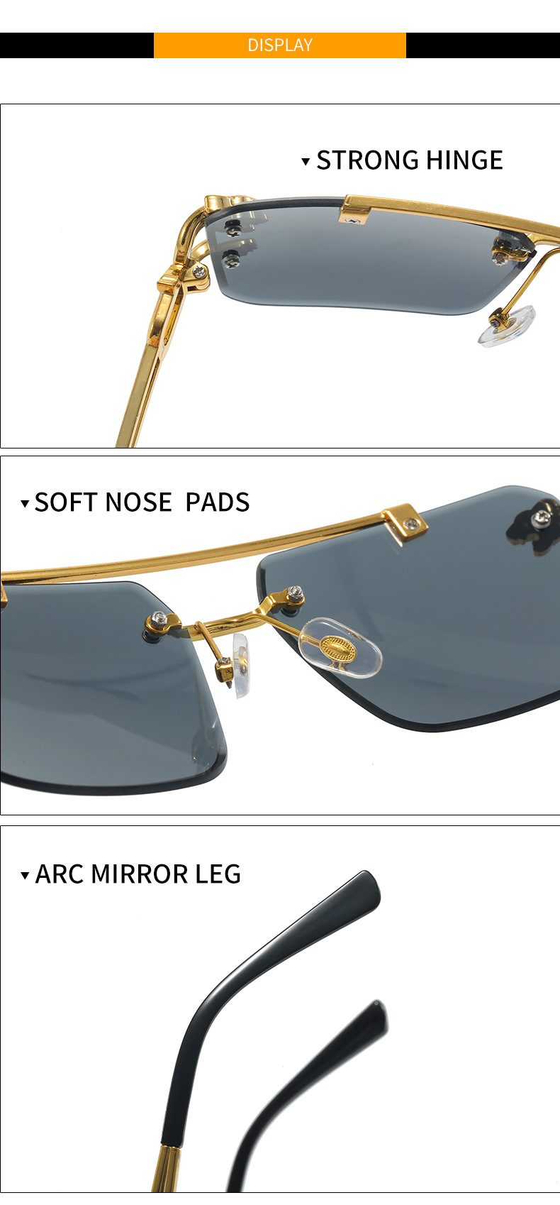 2024新款欧美男士复古双梁太阳镜时尚豹子无框切边墨镜女跨境批发详情12