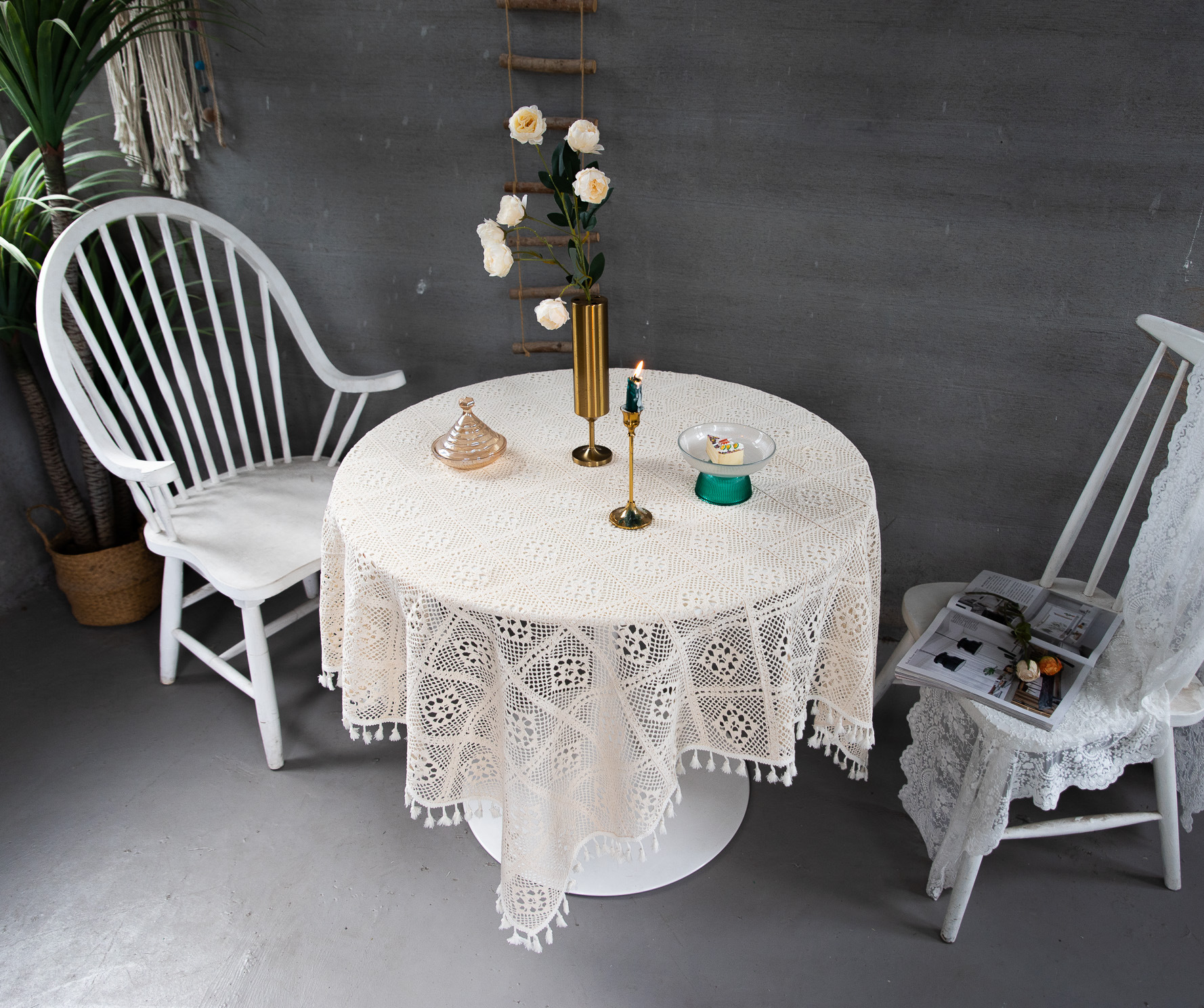 Korean hollowed-out crochet cotton thread woven tablecloths, square cultural art cross-border cover tablecloths, Taiwanese lace table MATS pic 3