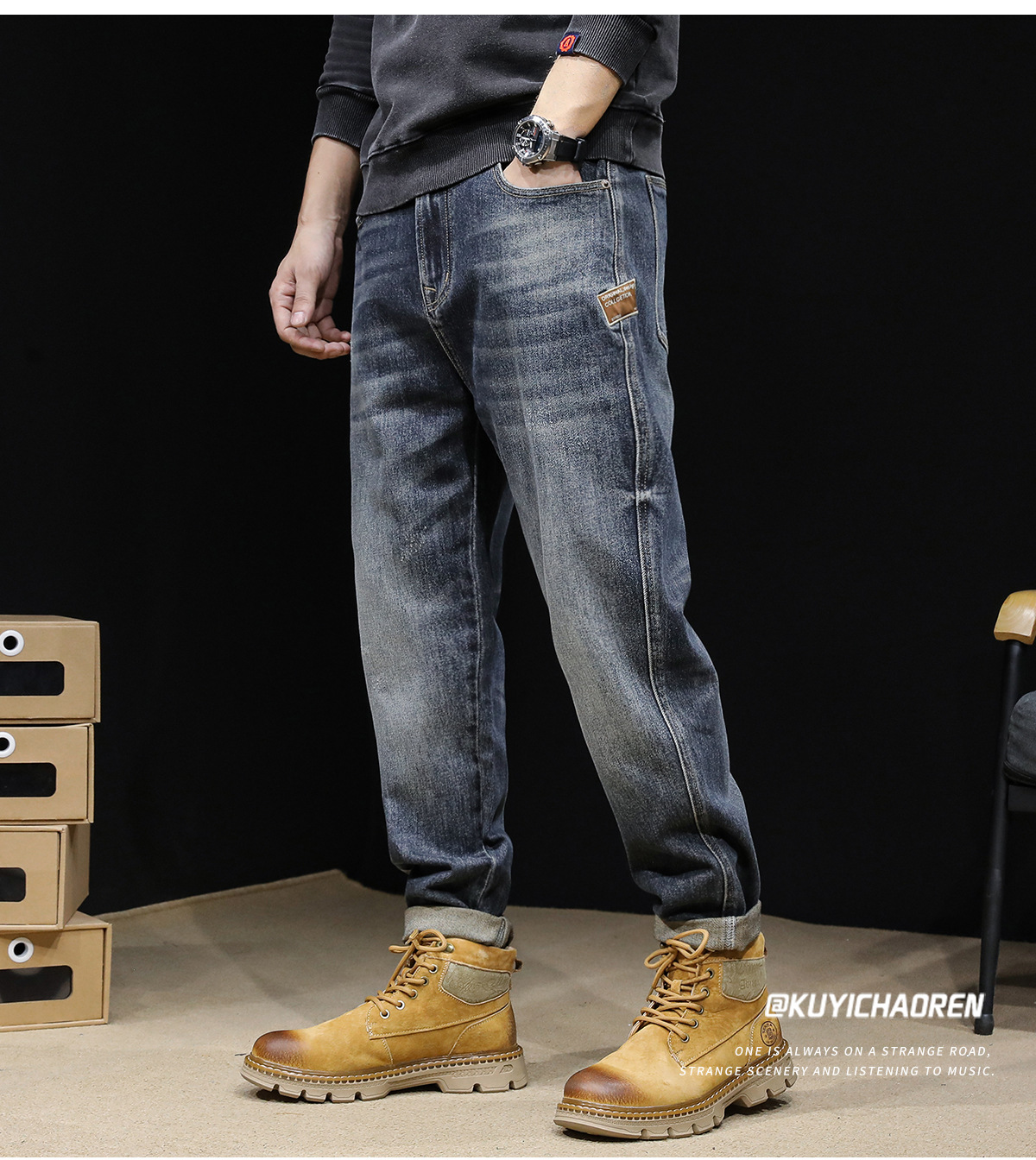 High-end stretch jeans for men spring and autumn, straight-leg plus-size men 2022 new style overweight and plus-size pants for men, trendy pic 11