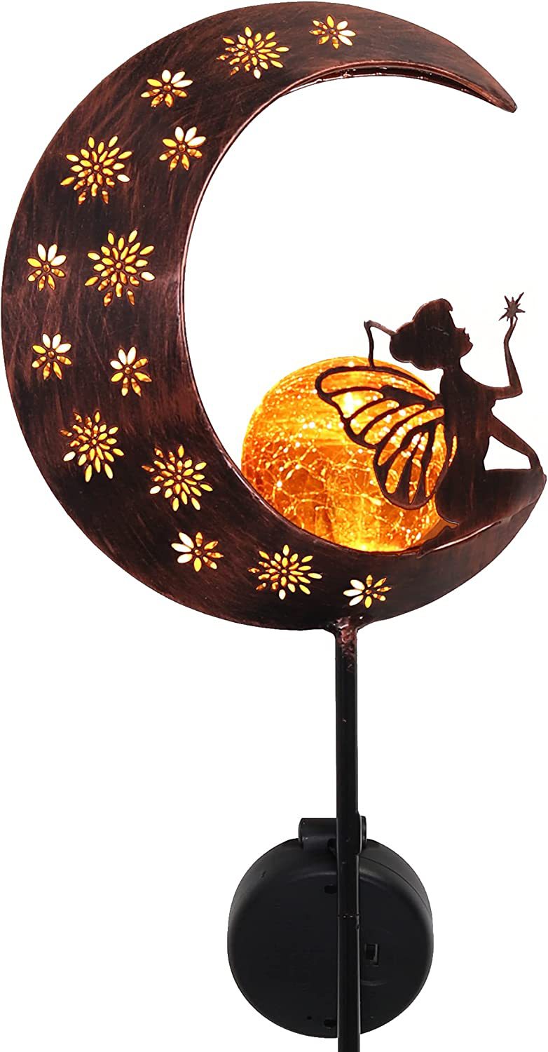 Moon and Fairy Garden solar column lamp outdoor, Angel cracked glass globe garden decoration suitable pic 2