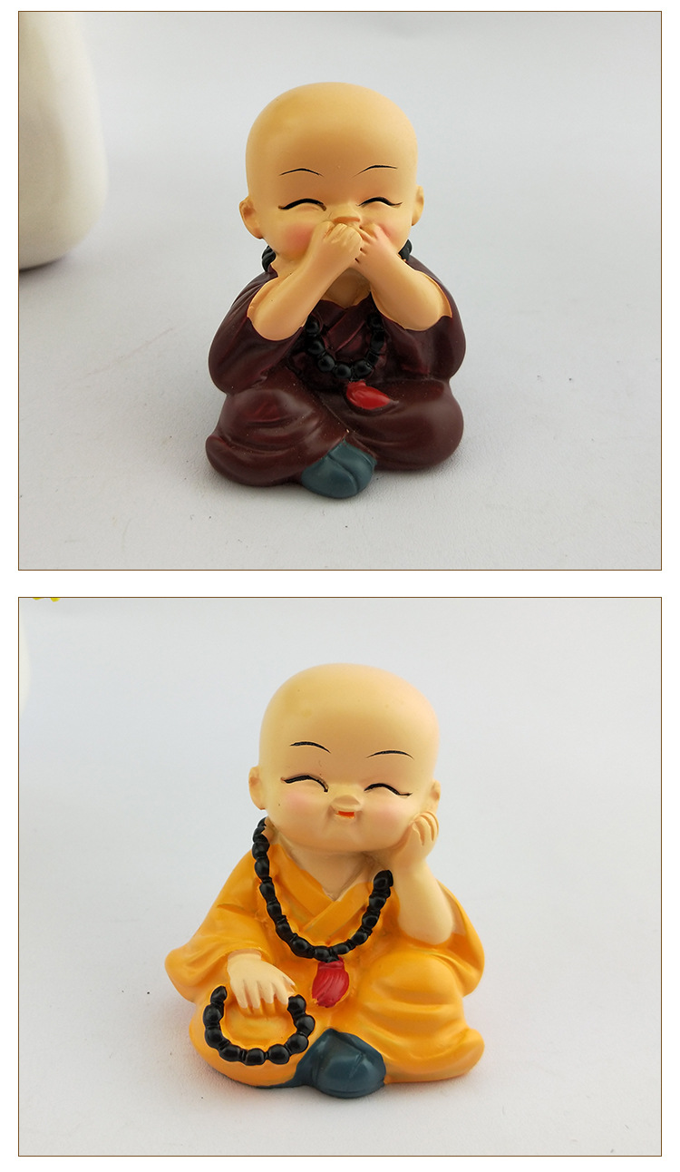 禅意戴佛珠和尚树脂卡通公仔摆件创意汽车饰品工艺品小和尚摆件详情9