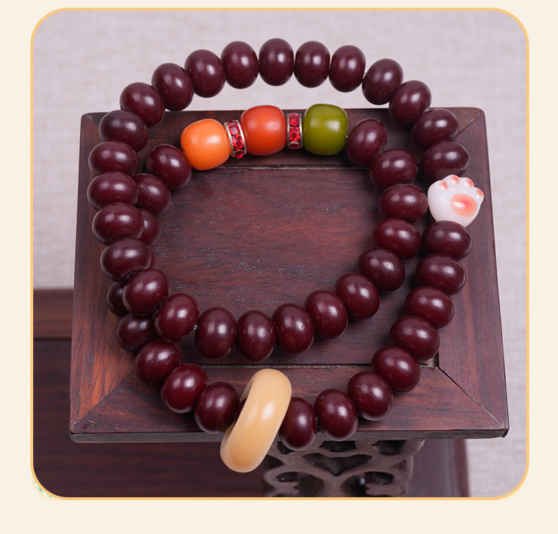 原产天然红米菩提两圈手串带跑环精致炭烧招财猫手情侣男女款文玩详情13
