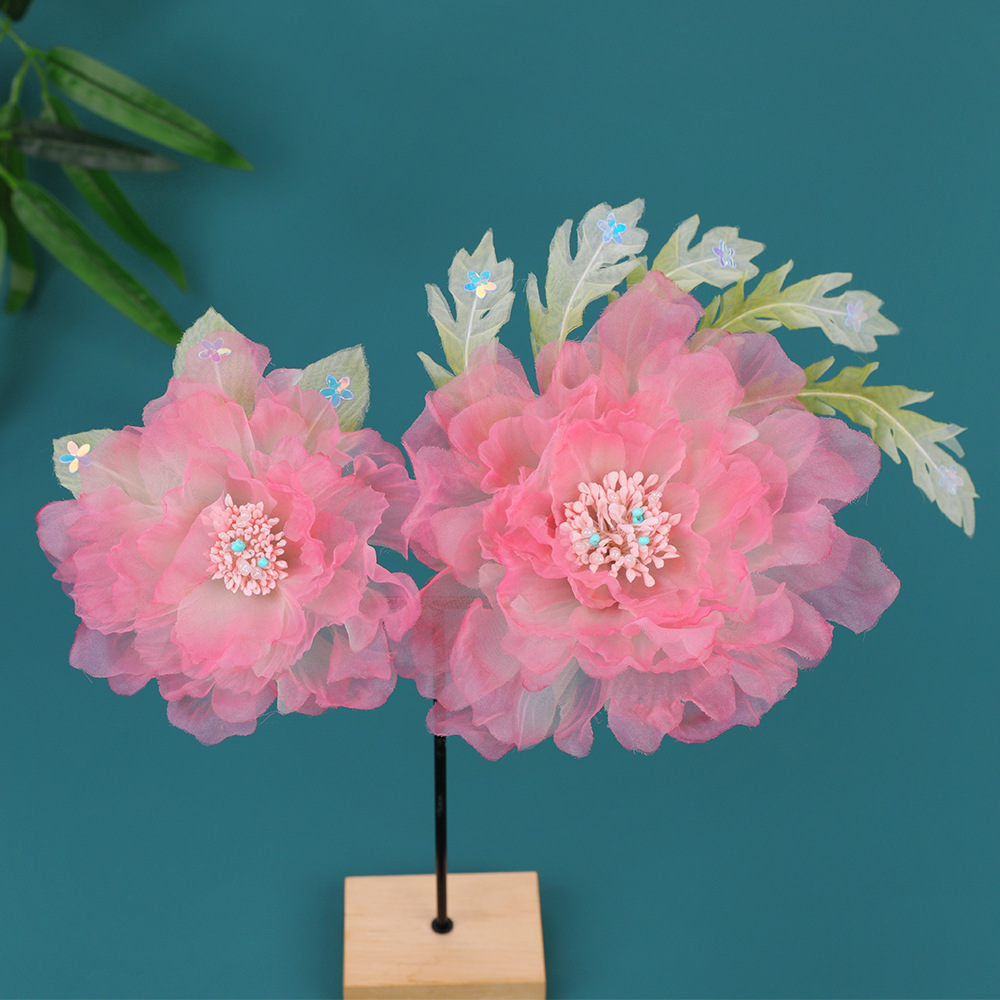 Spring new original design, handcrafted ancient-style hair clips, pink peony makeup, Hanfu headwear, embossed hair accessories pic 7