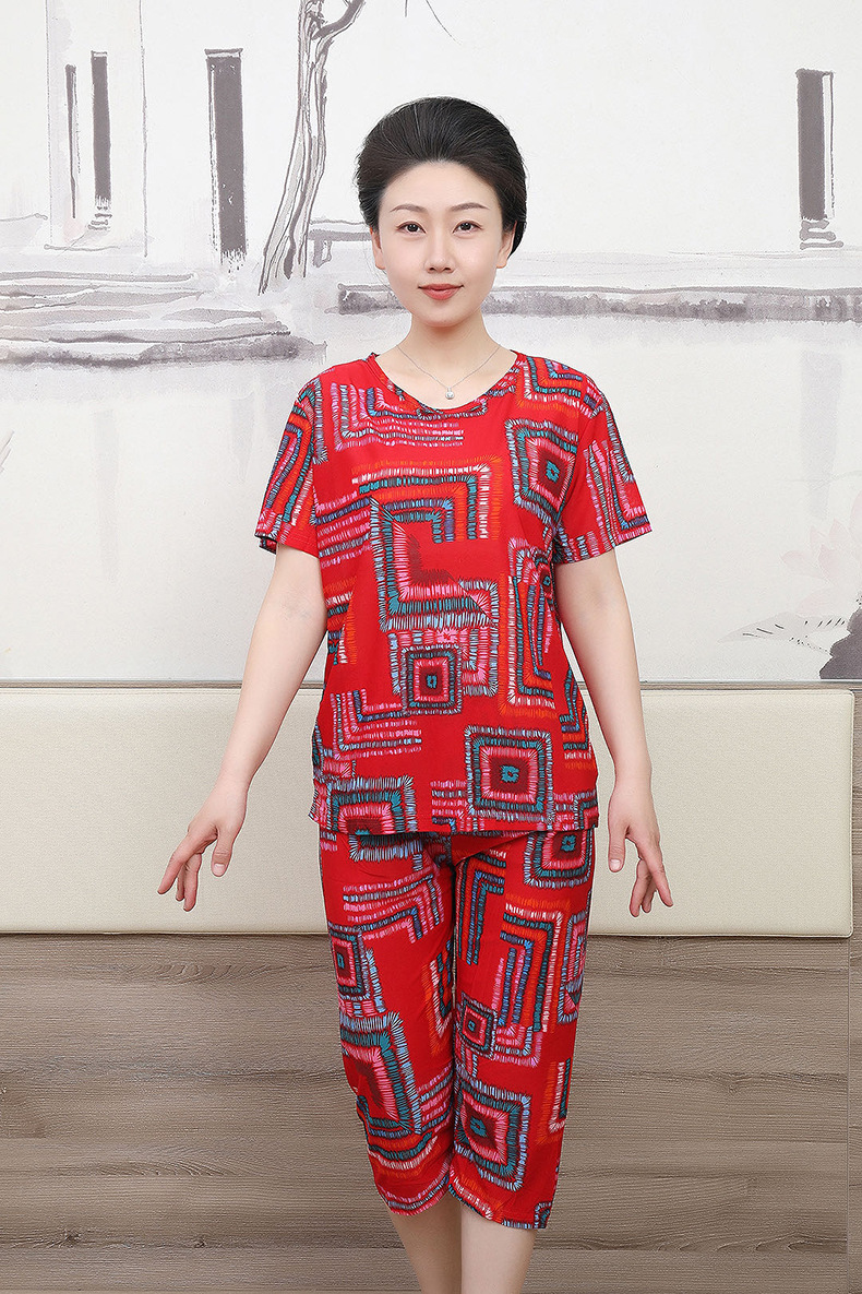 中老年女装夏季短袖套装薄款冰丝妈妈装大码休闲女士家居服睡衣女详情6