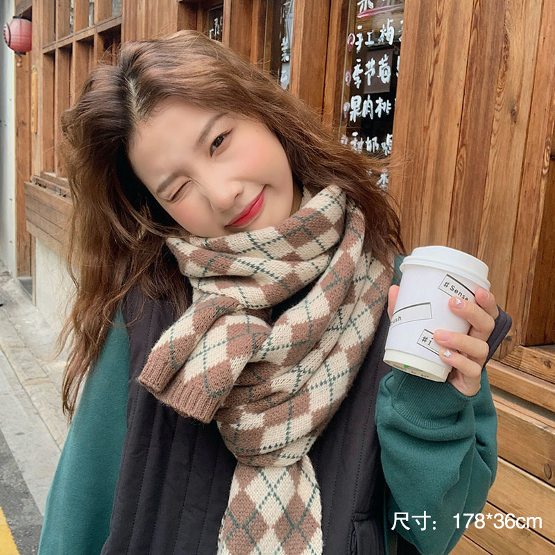 3#卡其色系针织格子