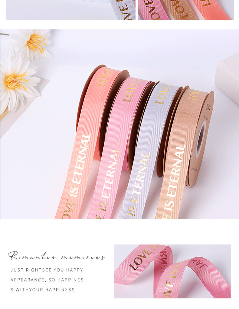 Gold-embossed English ribbon, threaded ribbon packaging, flower bouquet, cake, gift box, gift packaging, ribbon decoration, threaded pic 9