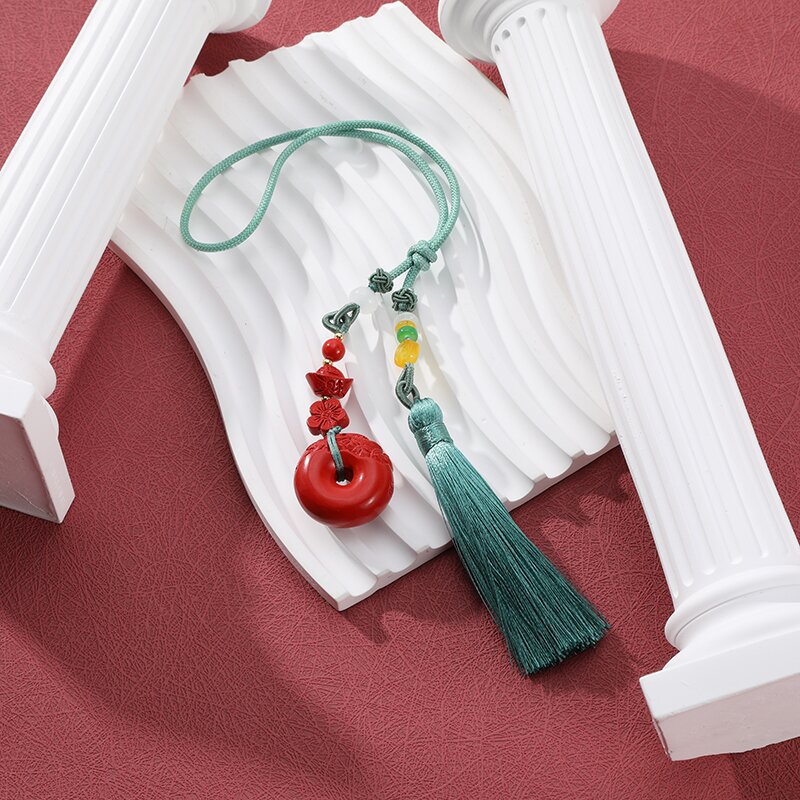 原创平安扣红砂车挂镶嵌貔貅车上挂件高级感流苏国潮朱砂编织饰品详情1